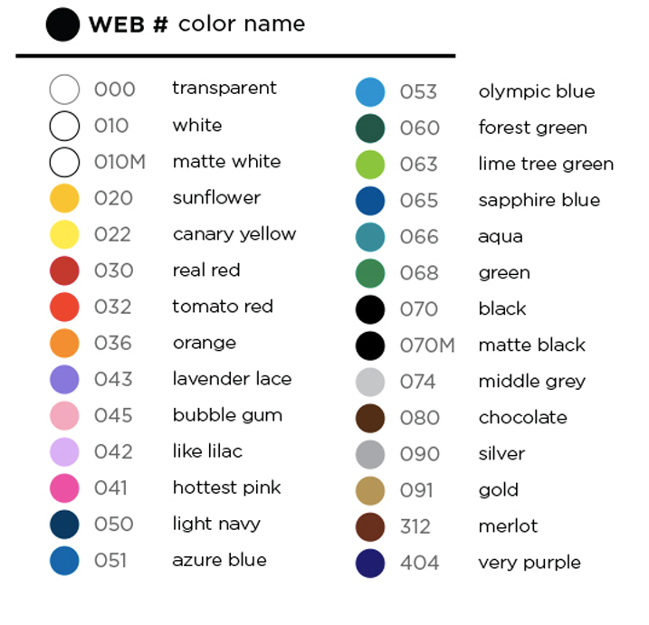 Color Chart for Vinyl Decal Stickers