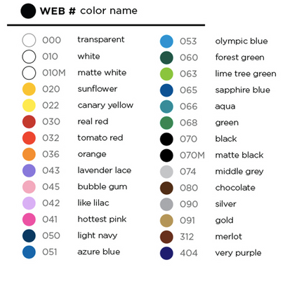 Color Chart for Vinyl Decal Stickers